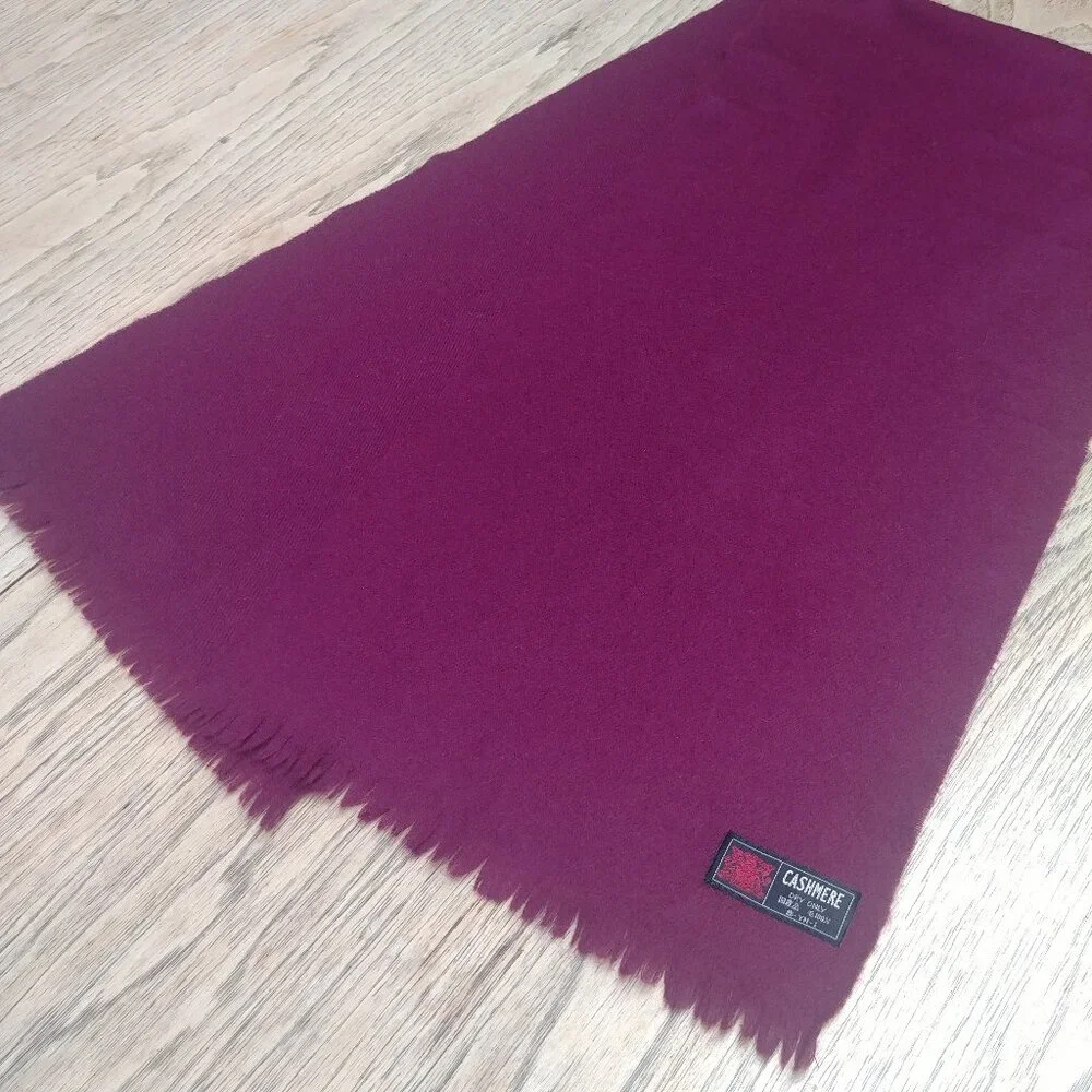 Burgundy maroon cashmere scarf with subtle fringe